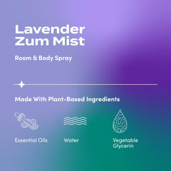 Zum Indigo Wild Mist spray closeup highlighting easy misting and lavender scent