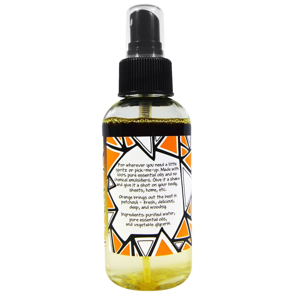 Zum Mist Patchouli-Orange body spray application provides a light, lasting mood lift.