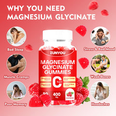 ZUNYOU gummies closeup shows 400mg per serving for steady magnesium intake.