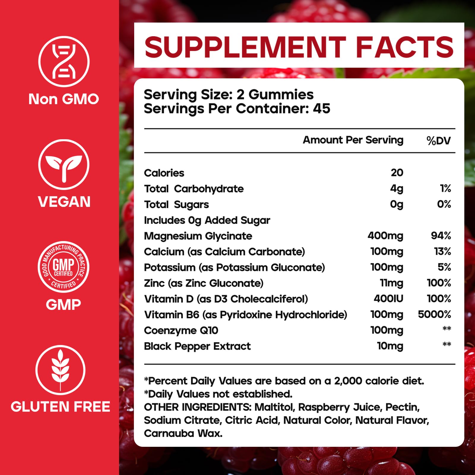 ZUNYOU nutrition panel reveals B6, CoQ10, potassium, and other nutrients.