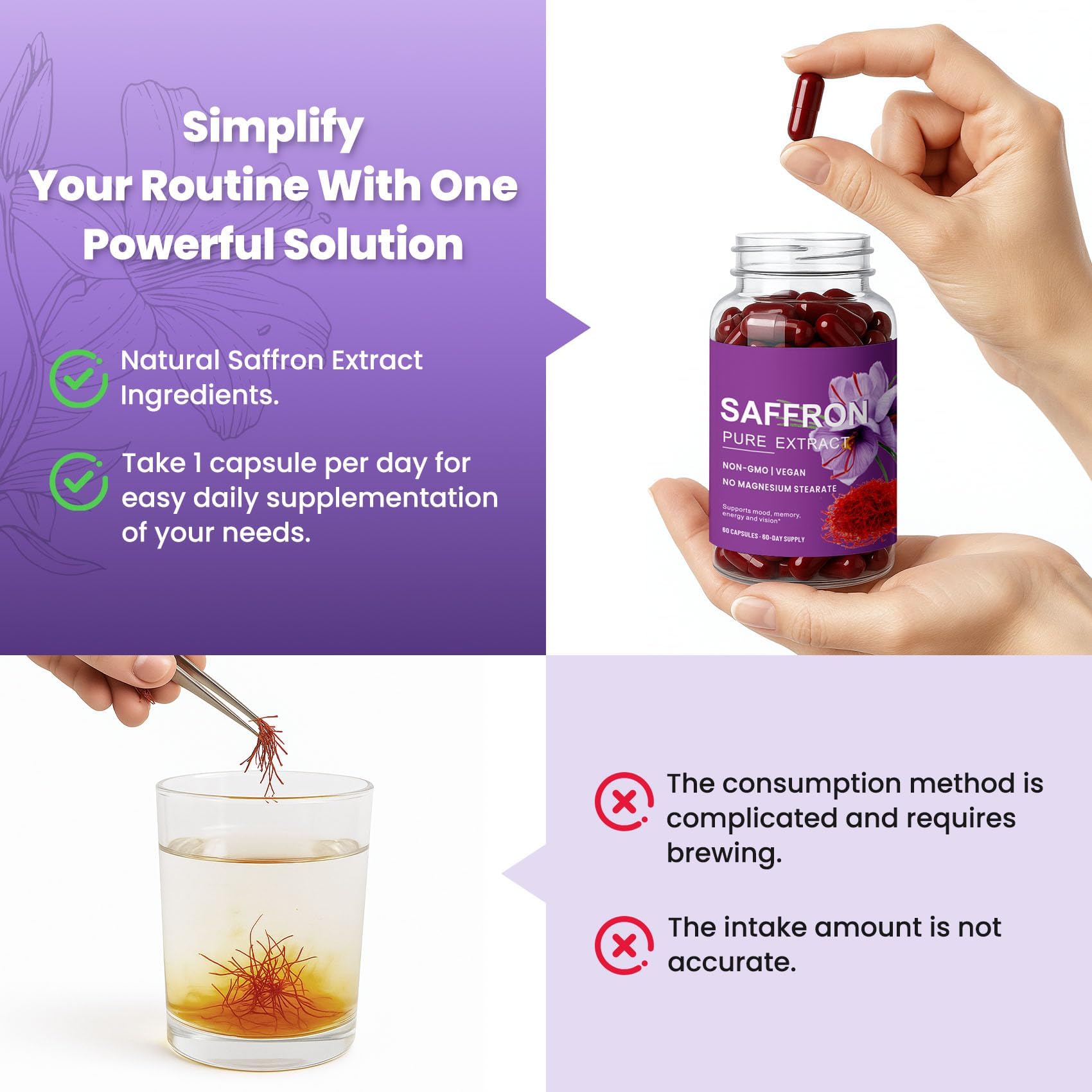 Vegan, gluten-free saffron capsules for everyday wellness