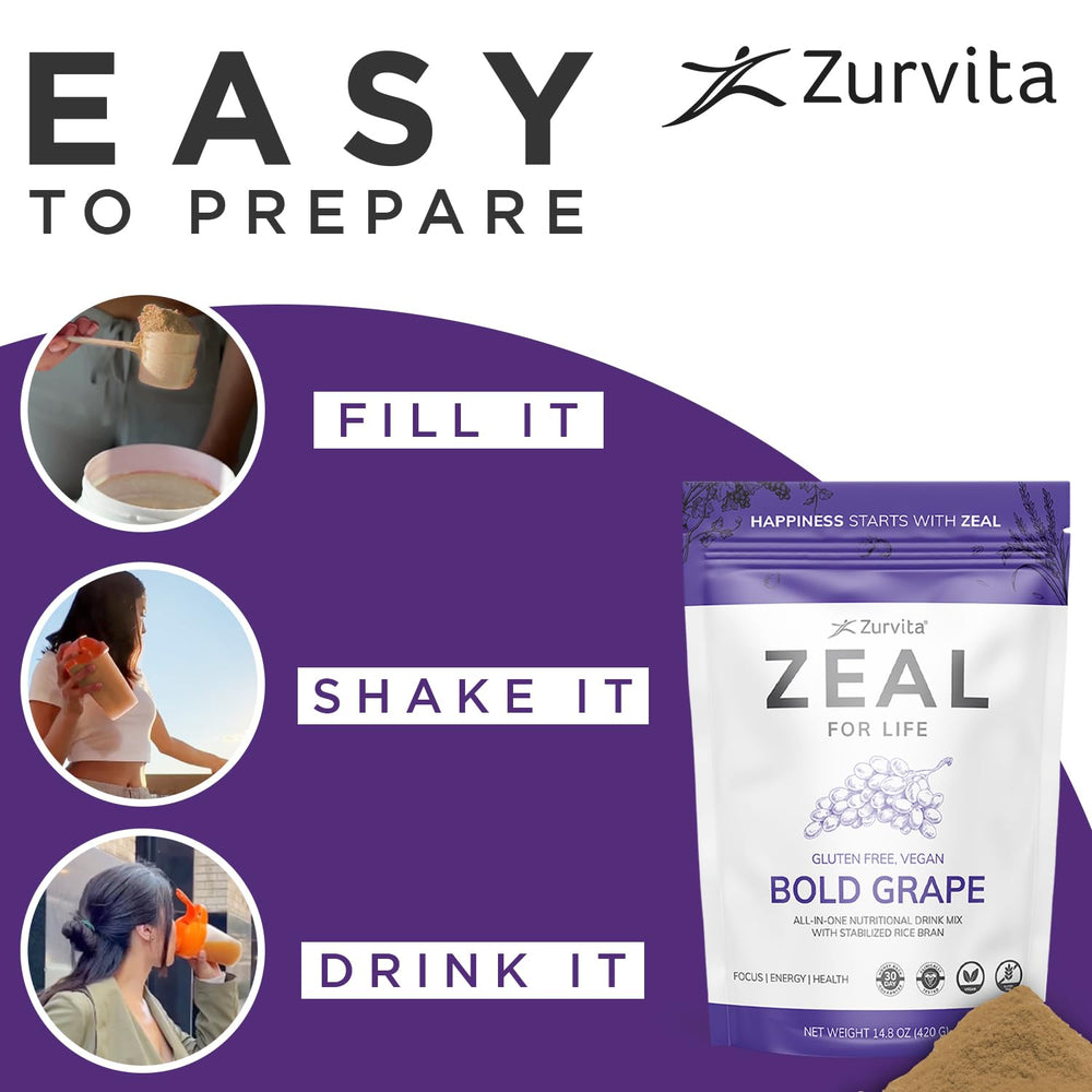 Zurvita Zeal for Life Bold Grape scoop in measuring cup.