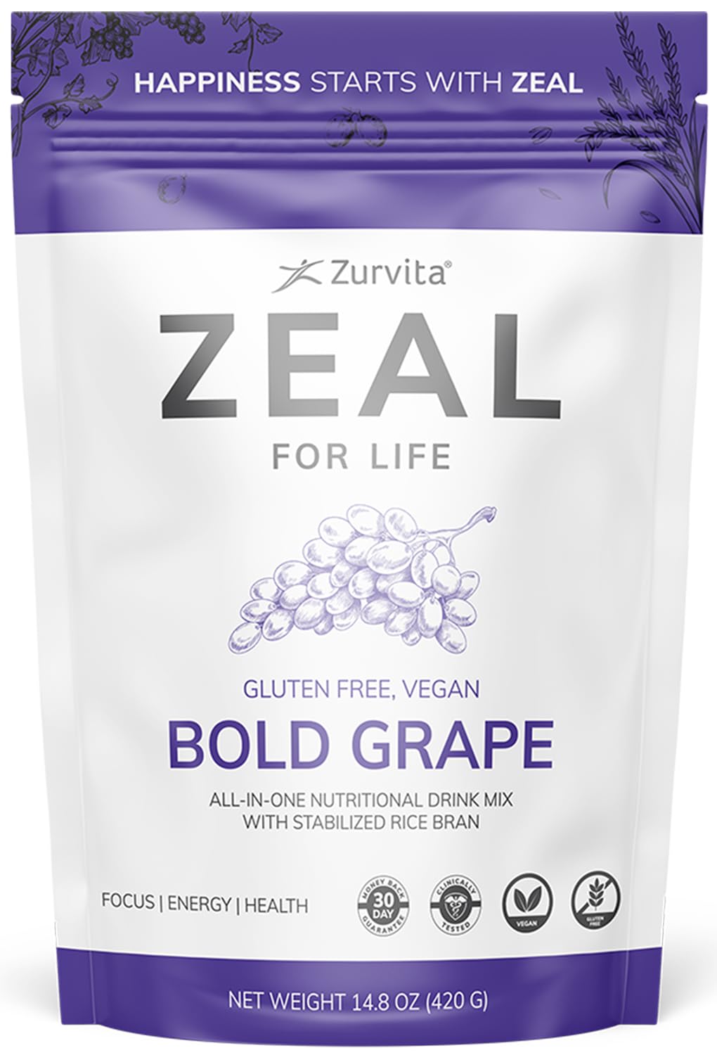 Zurvita Zeal for Life Bold Grape tub front, daily vitality support.