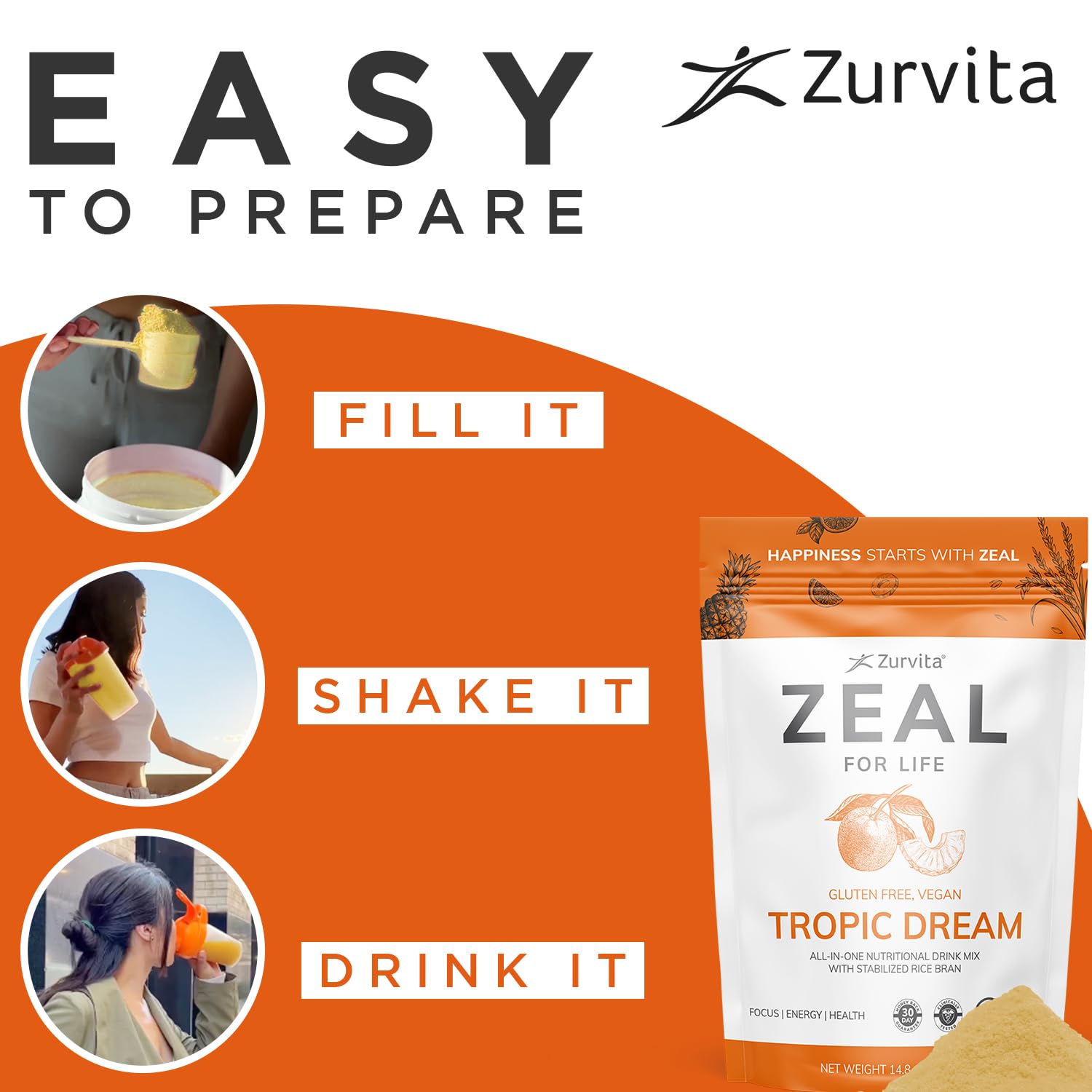 Nutrition label of Zurvita Zeal for Life bag highlights whole-food nutrients