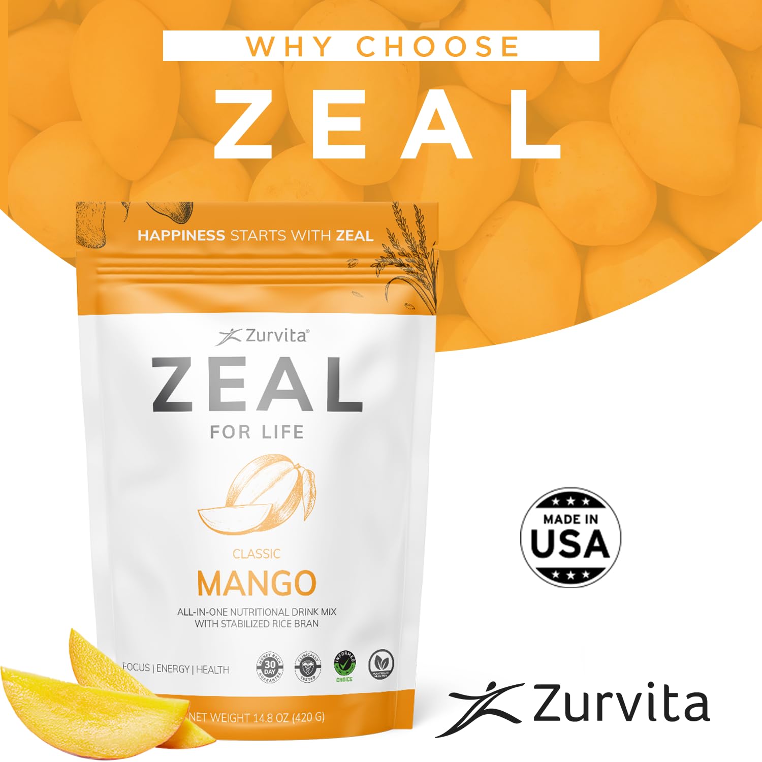 Ingredients panel on Zurvita Zeal for Life mango shows essential nutrients