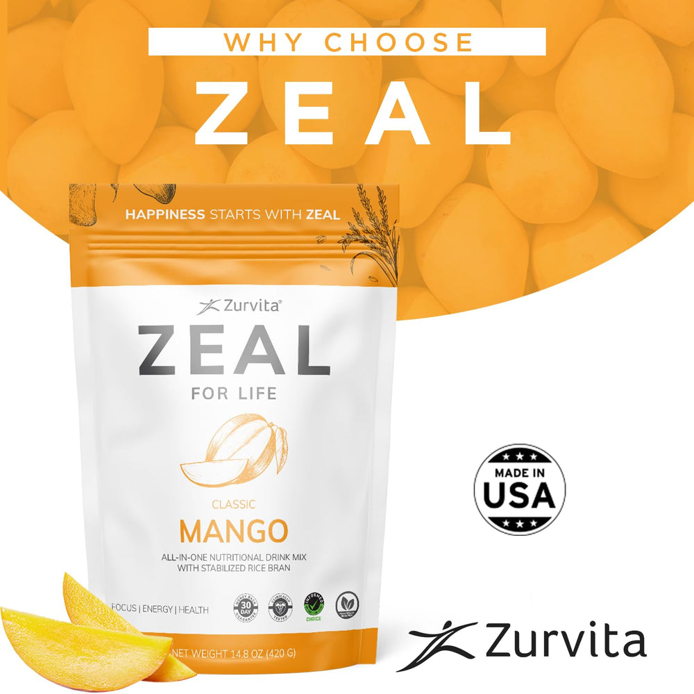Ingredients panel on Zurvita Zeal for Life mango shows essential nutrients