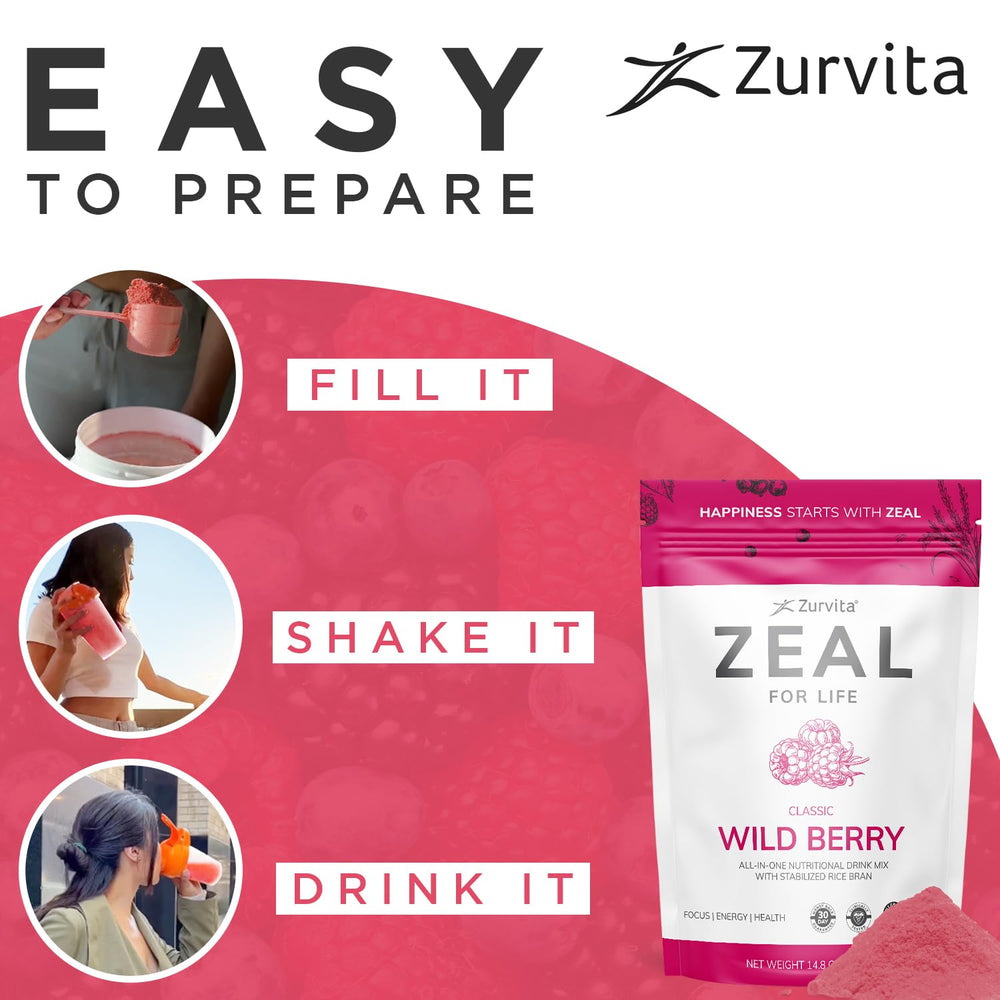 Daily boost with a spoonful of Zurvita Zeal for Life Wild Berry.