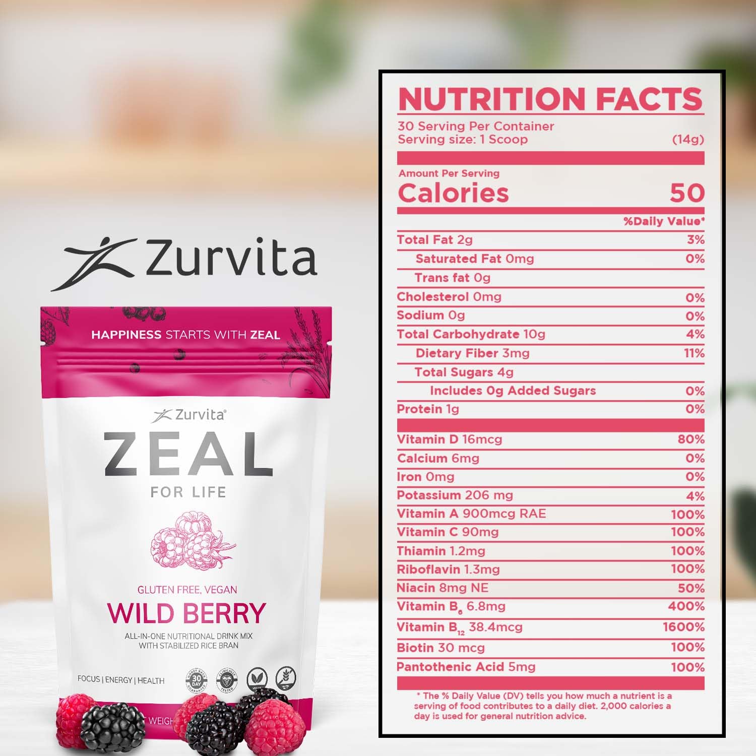 Zurvita Zeal for Life wild berry mix in glass showcases flavor.