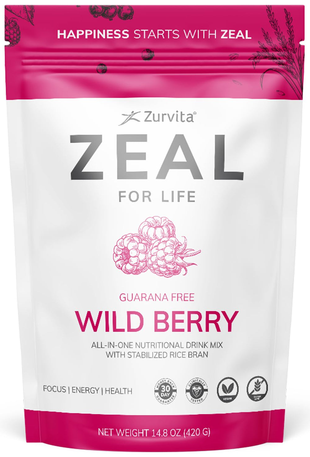 Zurvita Zeal for Life wild berry powder bag ready for daily nutrition.
