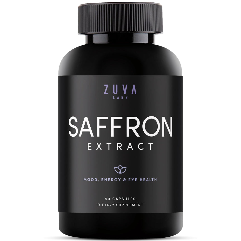 ZuvaLabs Ultra6 saffron capsules bottle for daily mood and eye support.