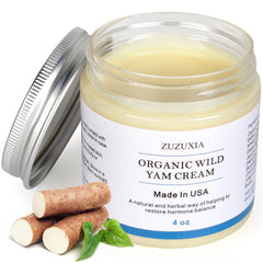 Zuzuxia Wild Yam Cream bottle highlights unscented balance for daily skin support.