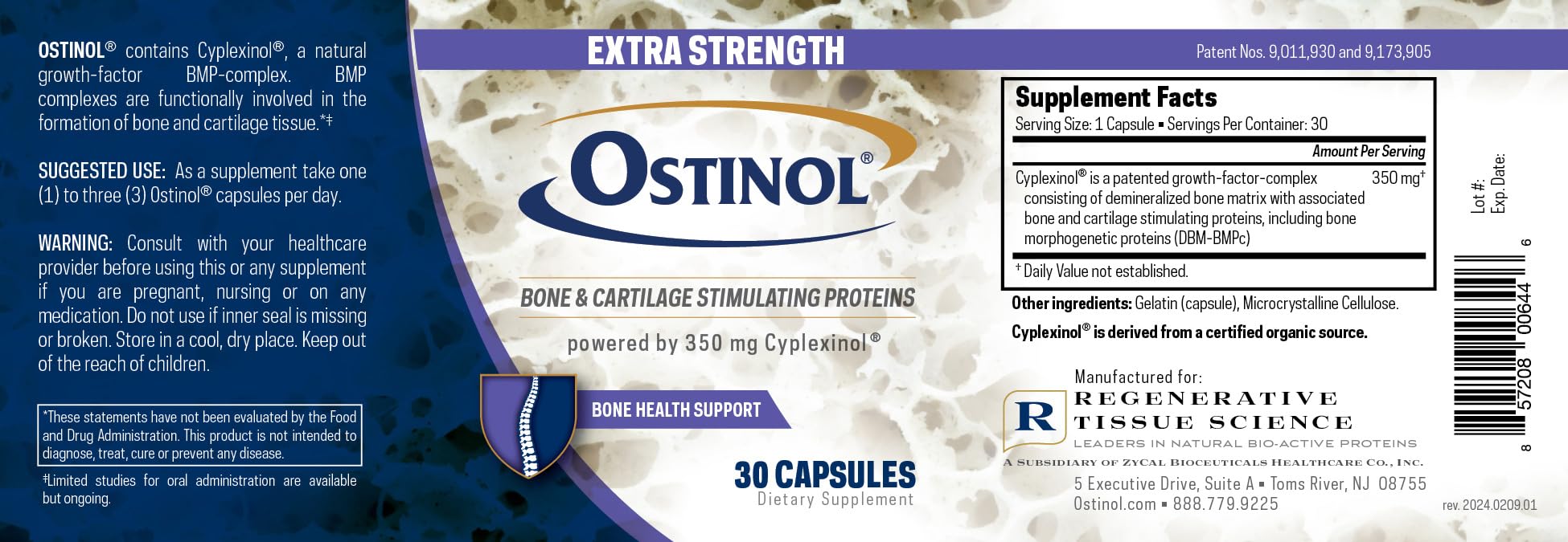 ZYCAL Ostinol Standard 350mg packaging box highlighting bioactive protein complex.