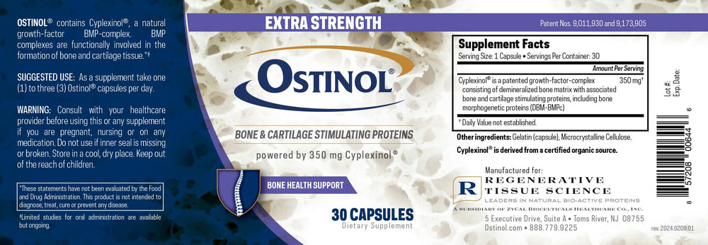 ZYCAL Ostinol Standard 350mg packaging box highlighting bioactive protein complex.