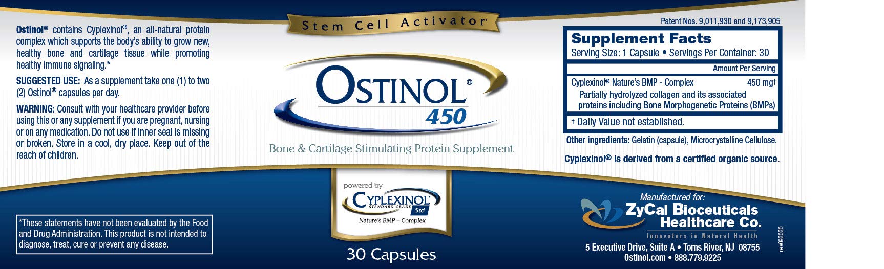 US-made ZyCal Ostinol Standard packaging emphasizing certified organic source and gluten-free