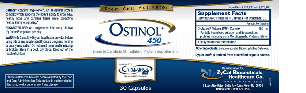 US-made ZyCal Ostinol Standard packaging emphasizing certified organic source and gluten-free