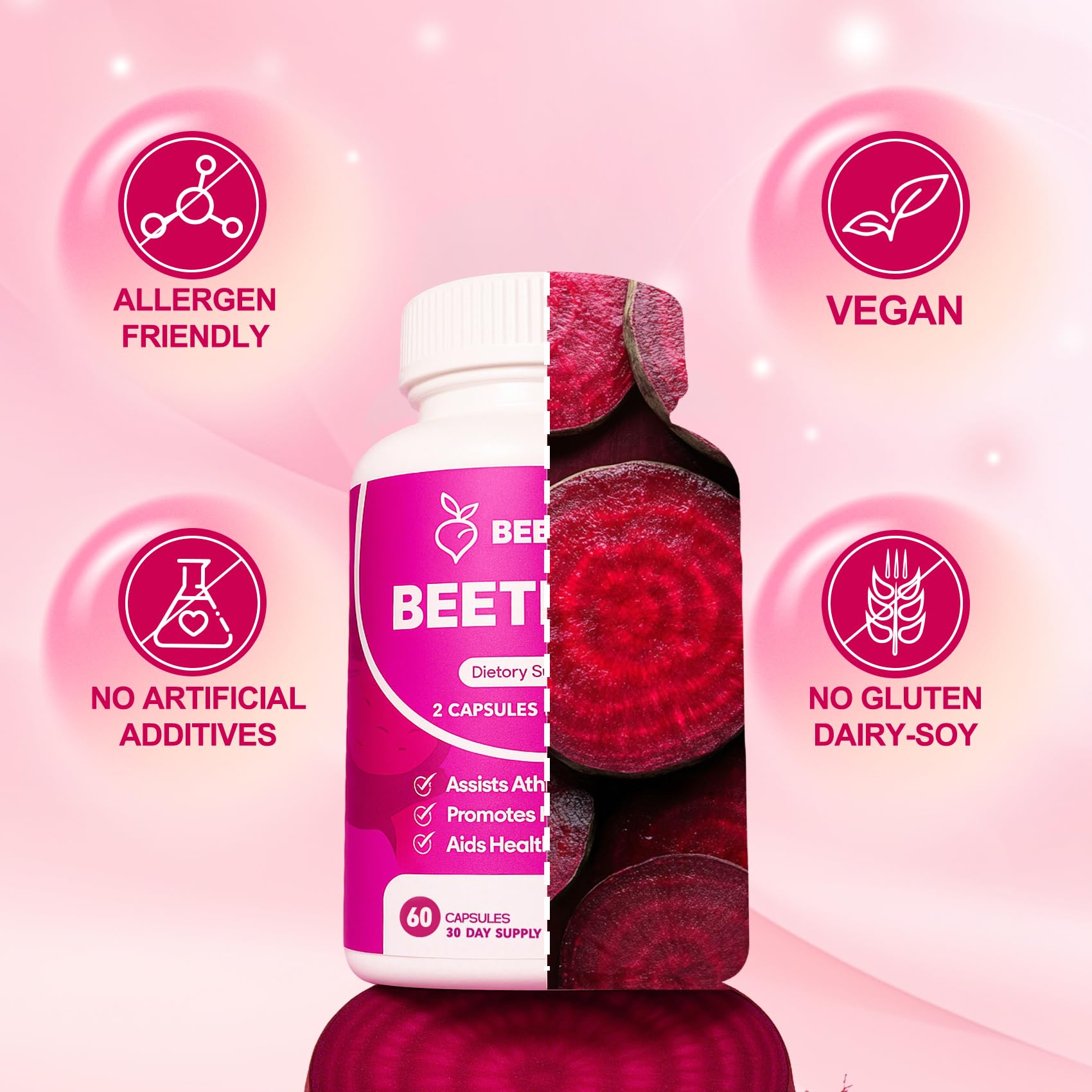 ZyliaVitaX beet root capsules pour-display illustrating easy-to-swallow capsules