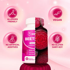ZyliaVitaX beet root capsules pour-display illustrating easy-to-swallow capsules
