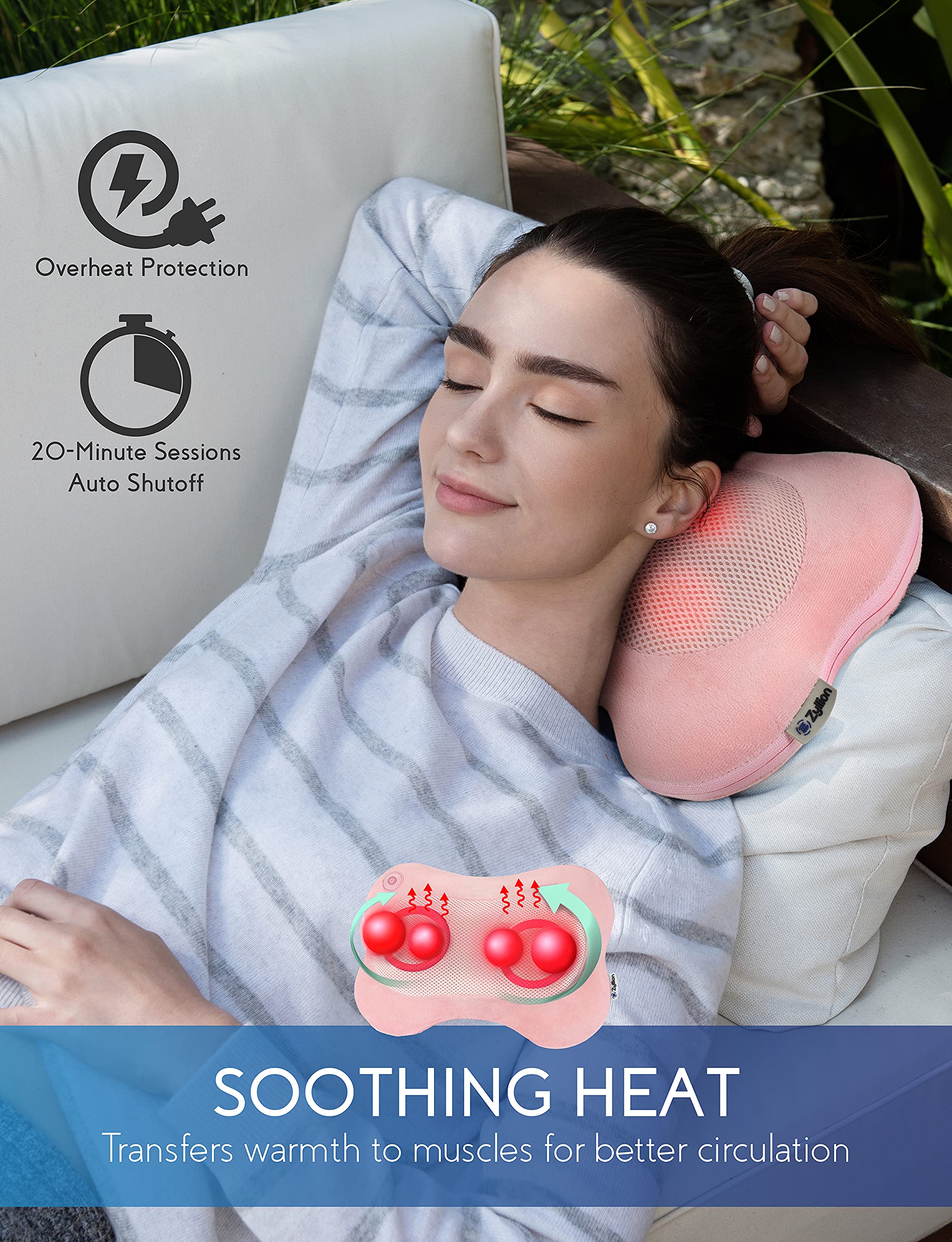 Zyllion massager positioned on shoulders and lower back for kneading relief
