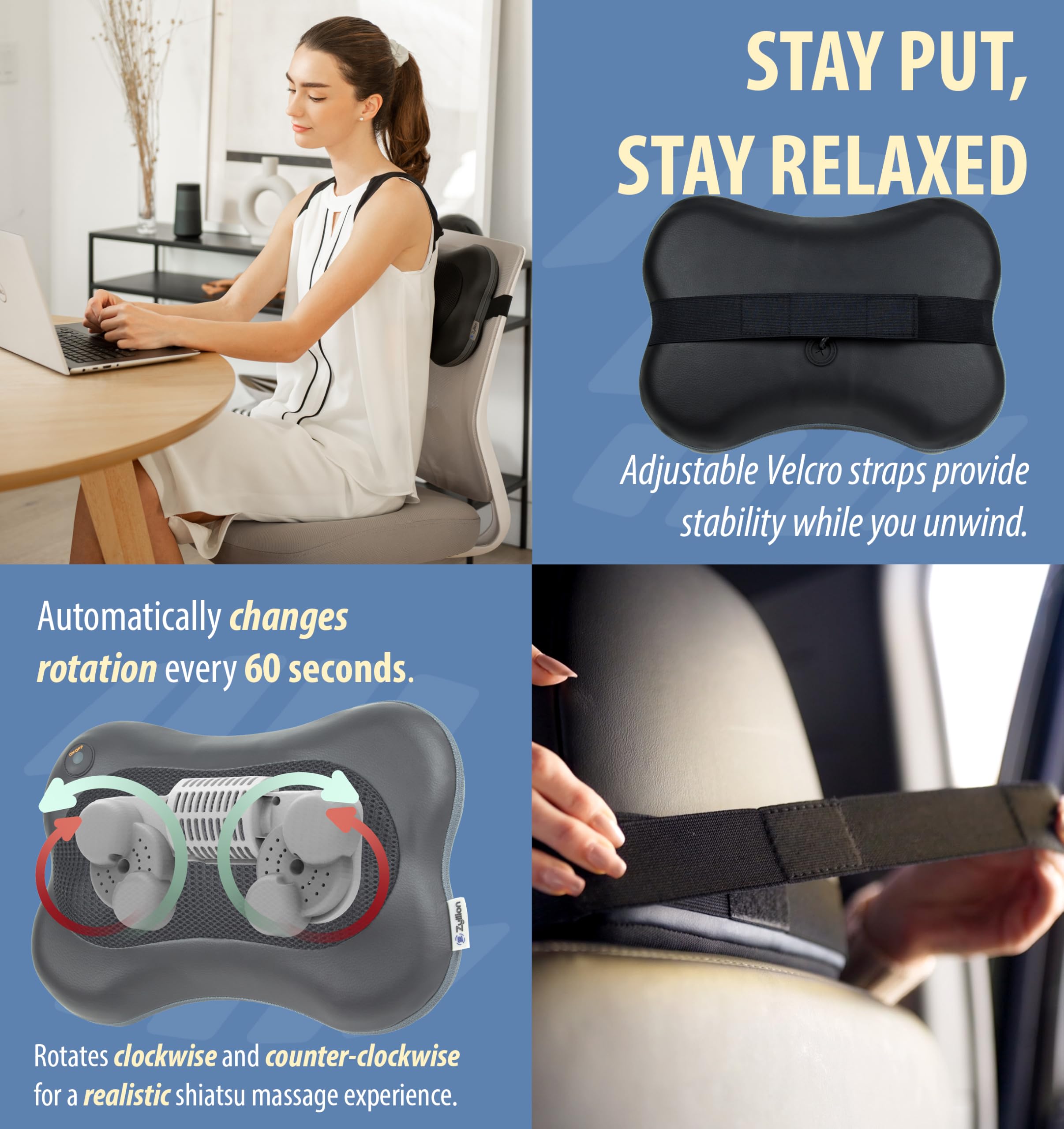 Zyllion ZMA-13 strap-securement view on chair or headrest