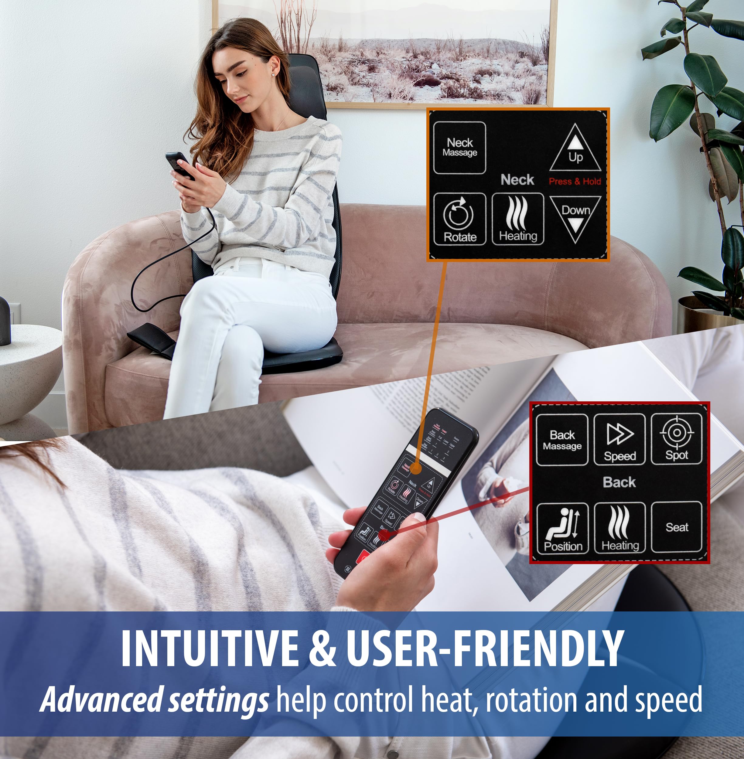 Zyllion ZMA33 ergonomic curve supports the spine during massage