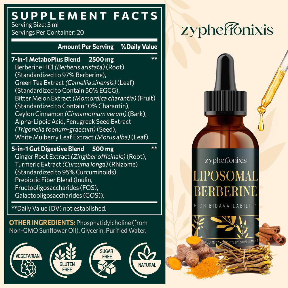 Zypherionixis berberine drops under tongue for convenient, sugar-free dosing.