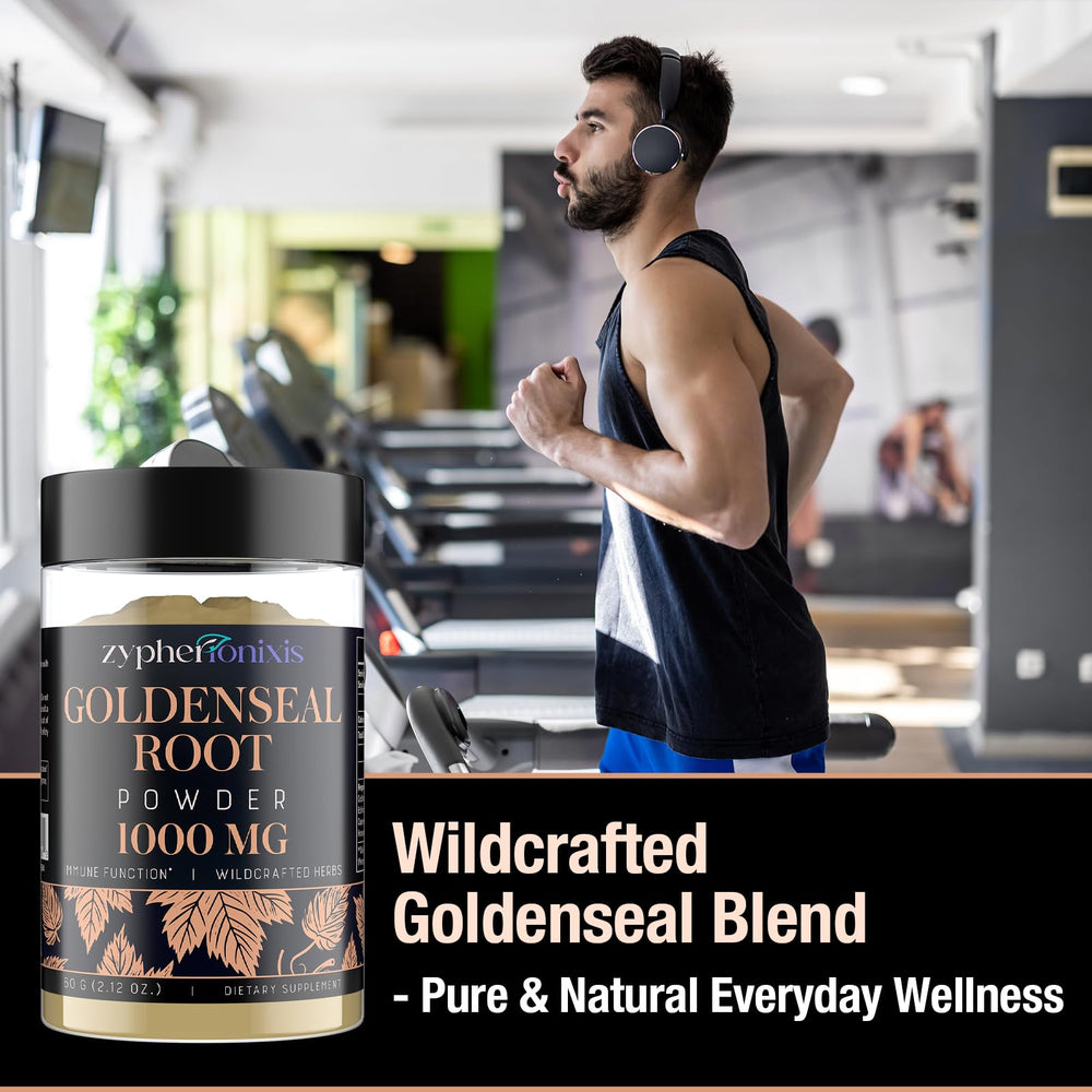 Zypherionixis goldenseal powder label closeup communicates quality and sustainability