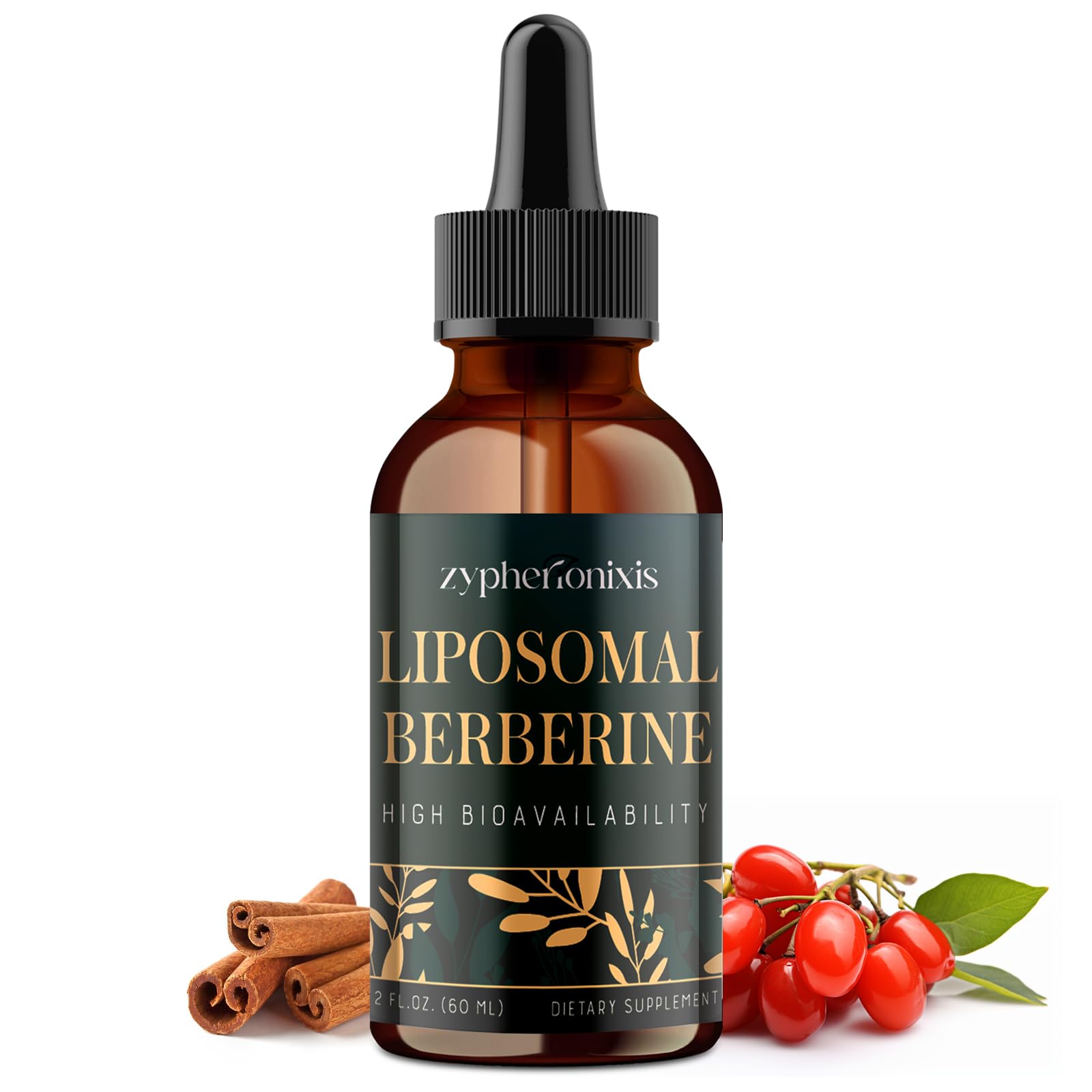 Zypherionixis liposomal berberine drops bottle highlighting 3000mg dosage for convenient direct use.