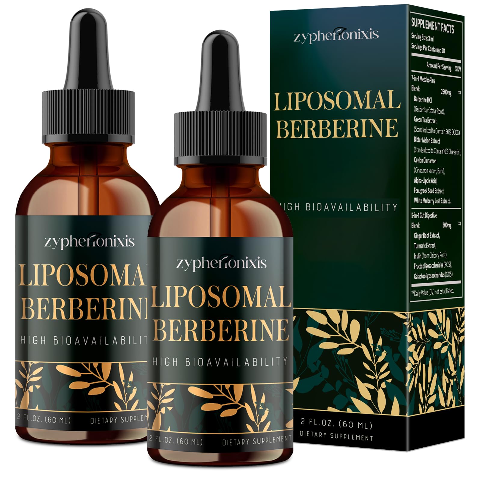 Zypherionixis liposomal berberine liquid bottle with high-dose daily wellness potential.