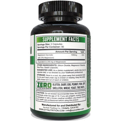ZYY bottle back displays capsules-per-serving and testing details for purity.