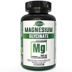 ZYY Pure Magnesium Glycinate bottle front shows the high-absorption formula for sleep and muscle support.
