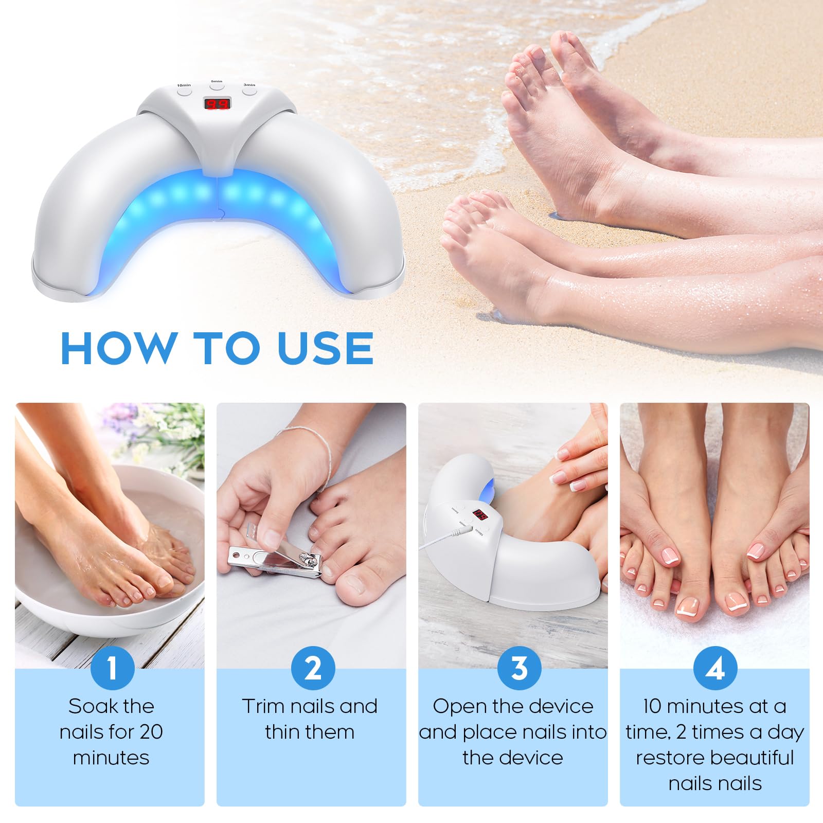 ZZP Nail Fungus Device shows compact footprint and non-laser therapy.