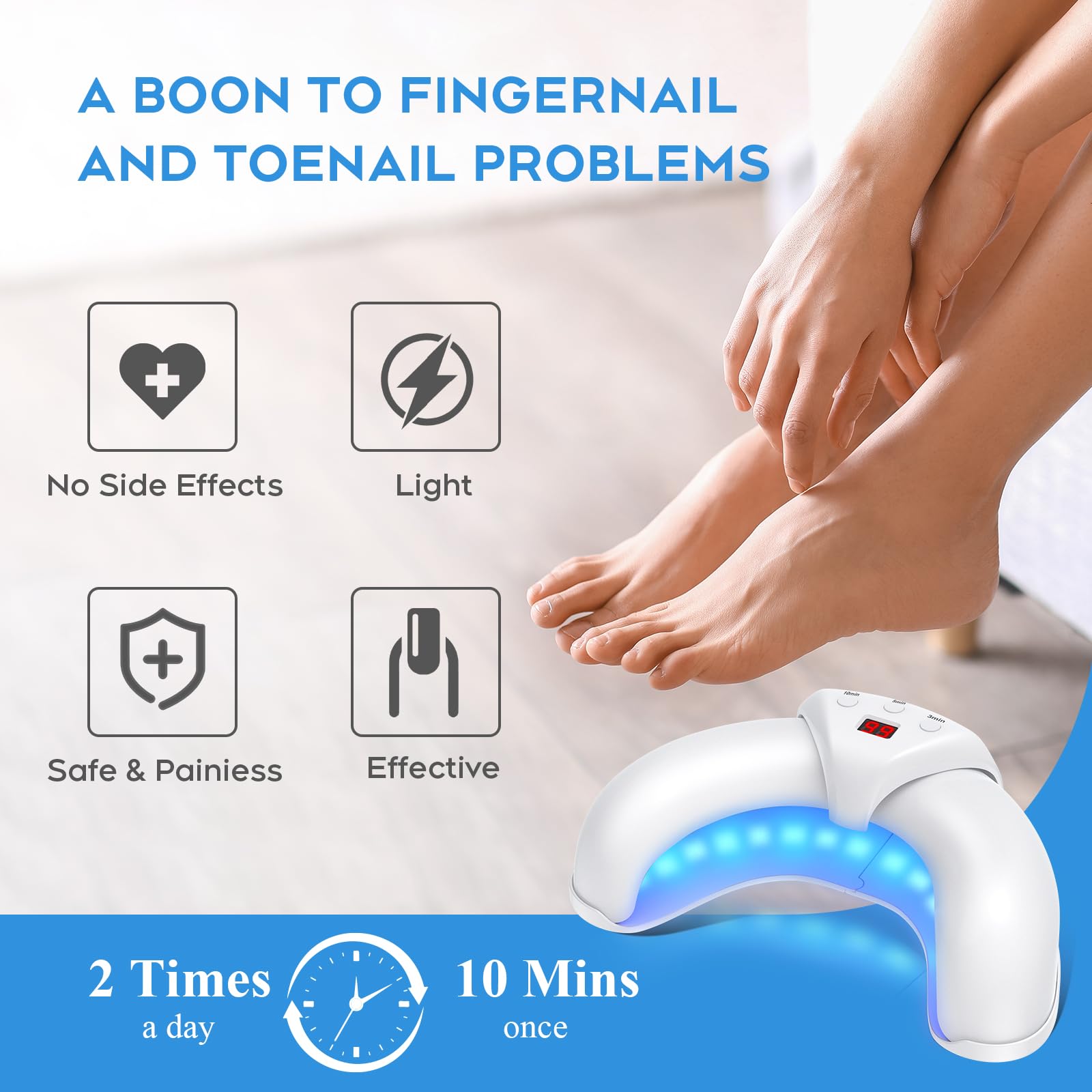 ZZP Nail Fungus Device in use on fingers for convenient home care.