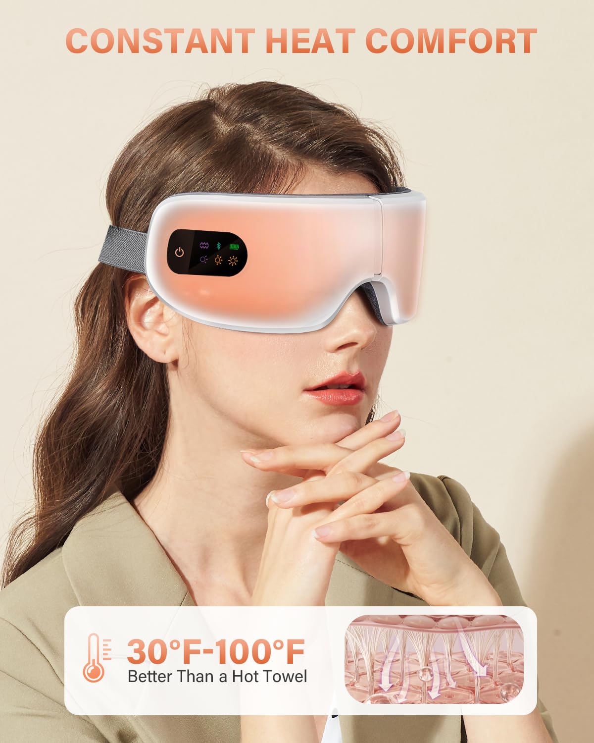 ZZR SEVEN eye massager with Bluetooth music enables calming audio.