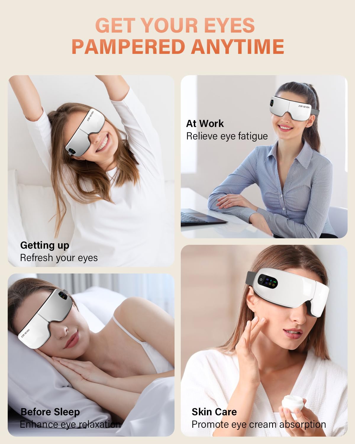 ZZR SEVEN eye massager ideal for travel, office, or home.